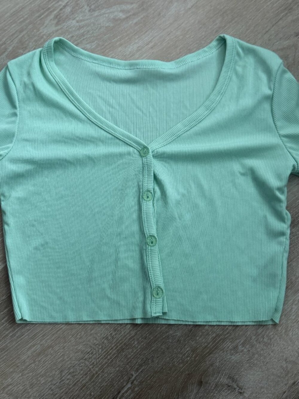 SHEIN Mint Green Ribbed Button Front Crop Top Size S